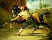 Theodore   Gericault palefrenier retenant un cheval oil painting